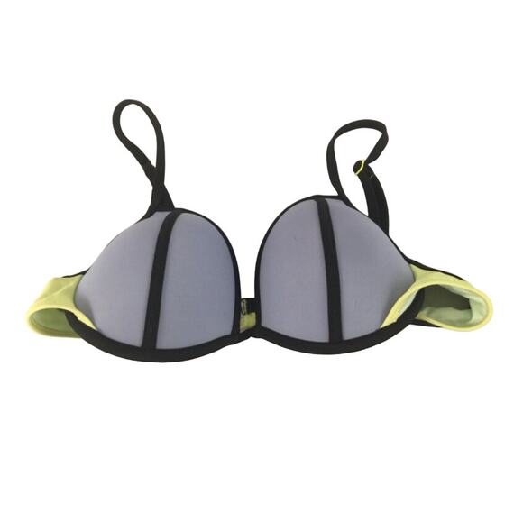 Victoria's Secret Women's Size 34B Bikini Top Adjustable Black Blue Neon Yellow - Picture 4 of 4